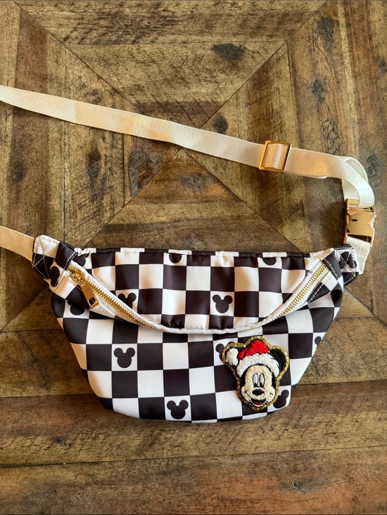 Handbags - Checkerboard Holiday Mickey Patch Belt Bag - Fanny Pack Crossbody Black & White